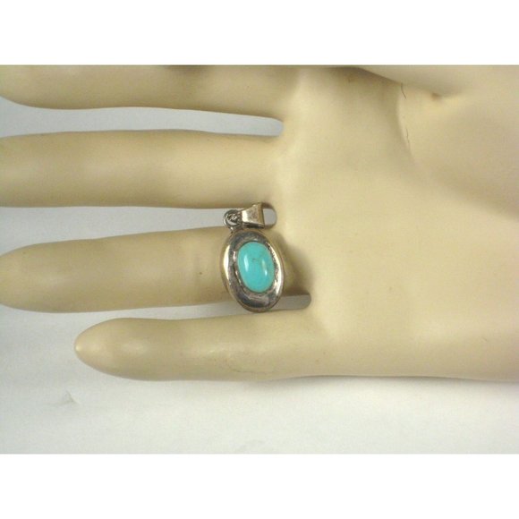 Pendant ONLY Sterling Silver 925 Oval Turquoise Stone Unsigned Size 1 Inch - Picture 3 of 5
